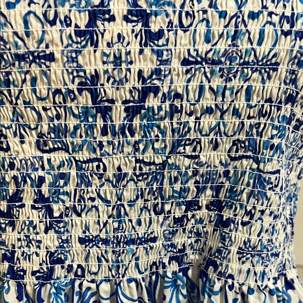 Hill House White and Blue Smocked Midi Dress - Picture 3 of 8